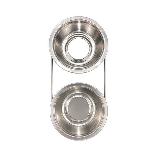 Comedero Doble de Acero Inoxidable con Soporte